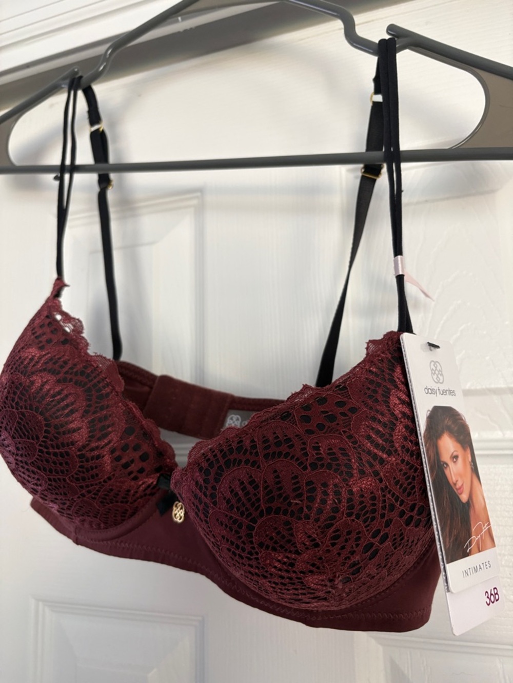 Daisy Fuentes Wine Lace Underwire Bra with Black Straps
